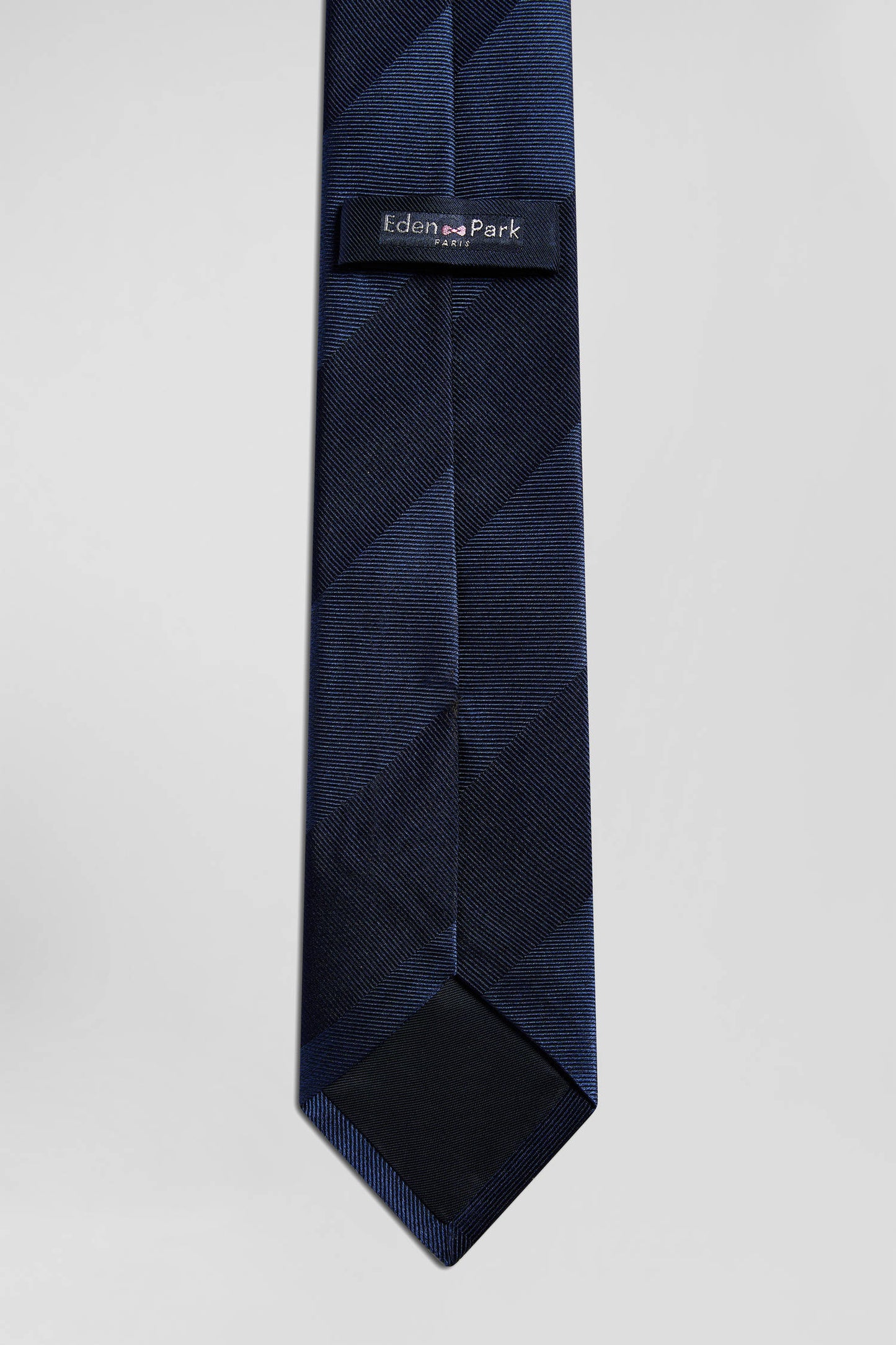 Navy blue silk tie with large stripes