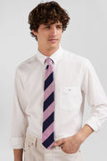 Pink silk tie with large stripes