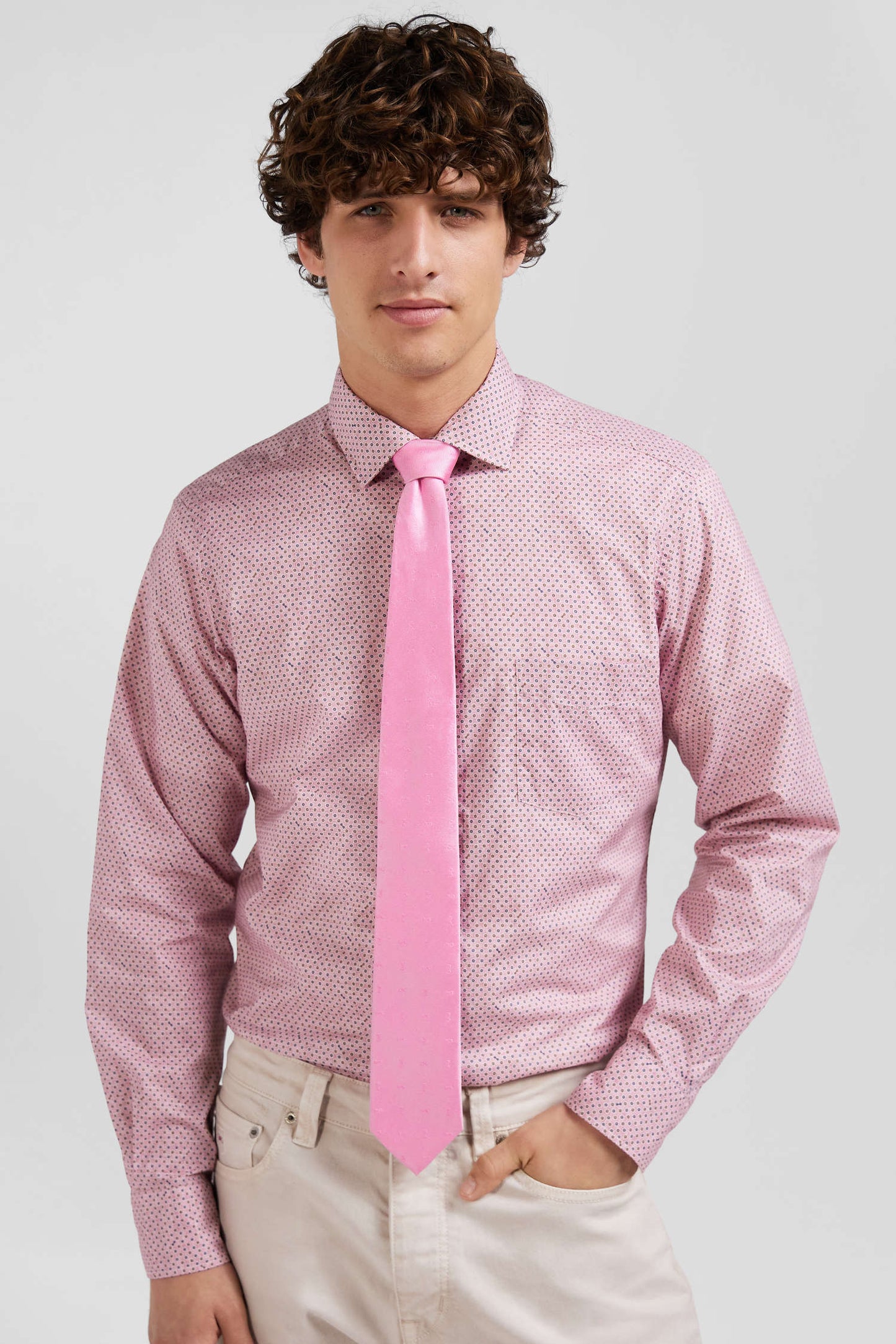 Pink plain silk tie