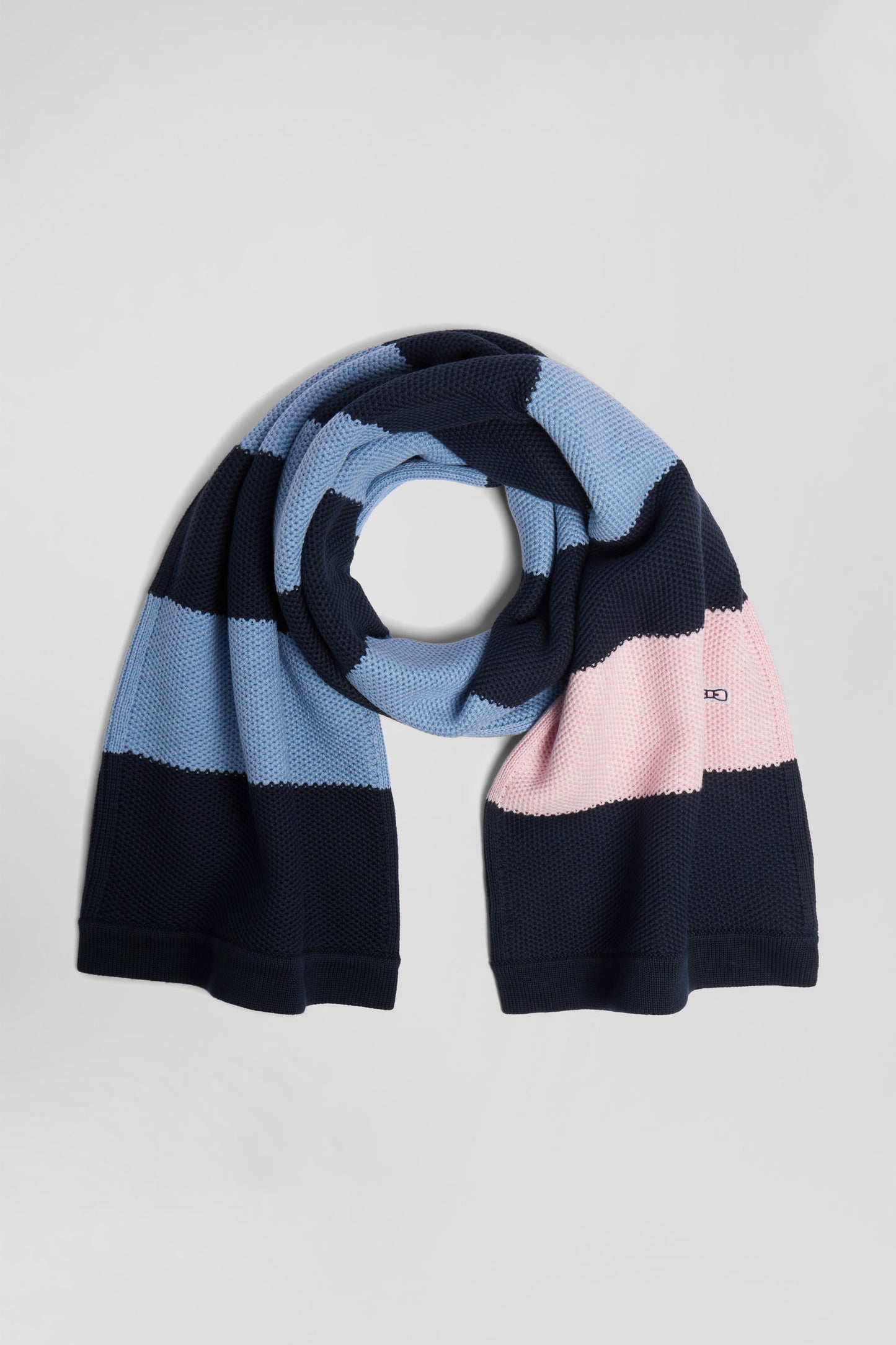 Navy and sky blue striped cotton scarf