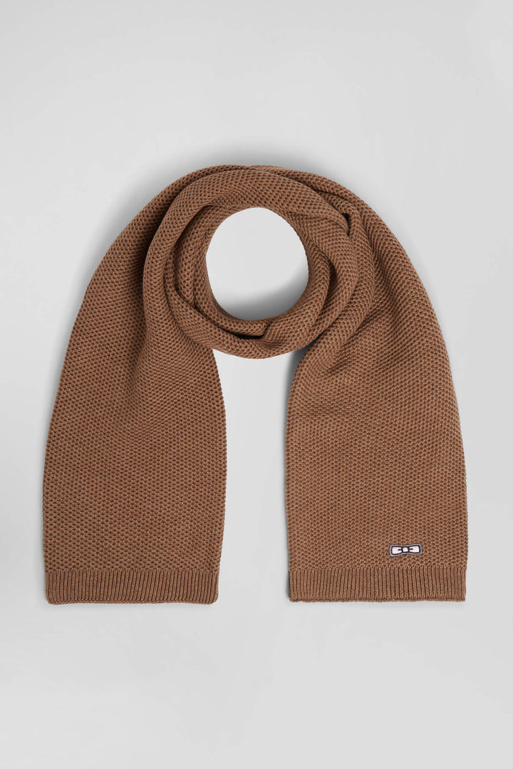 Plain hazelnut cotton scarf with embroidered bow tie