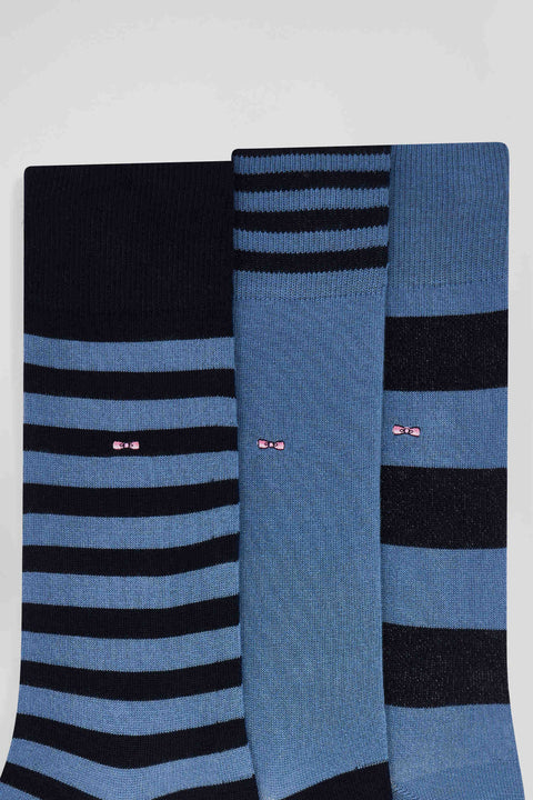 Set of 3 pairs of striped blue stretch cotton socks - Image 2