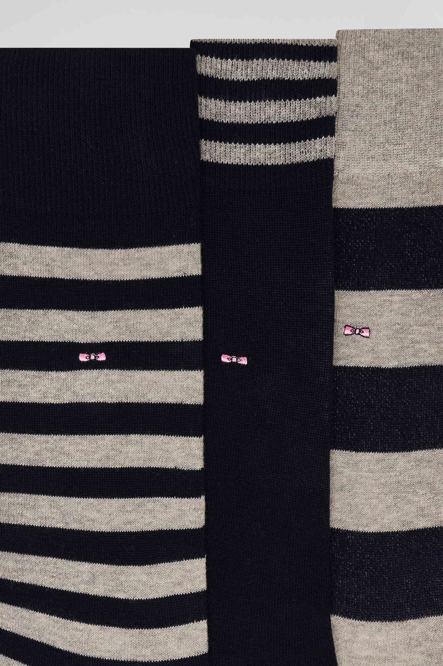 Set of 3 pairs of striped grey stretch cotton socks