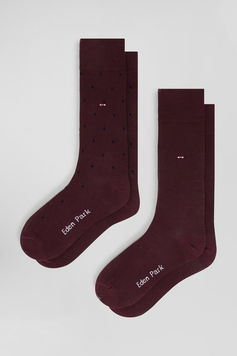 Set of 2 pairs of plain burgundy stretch cotton socks - Image 1