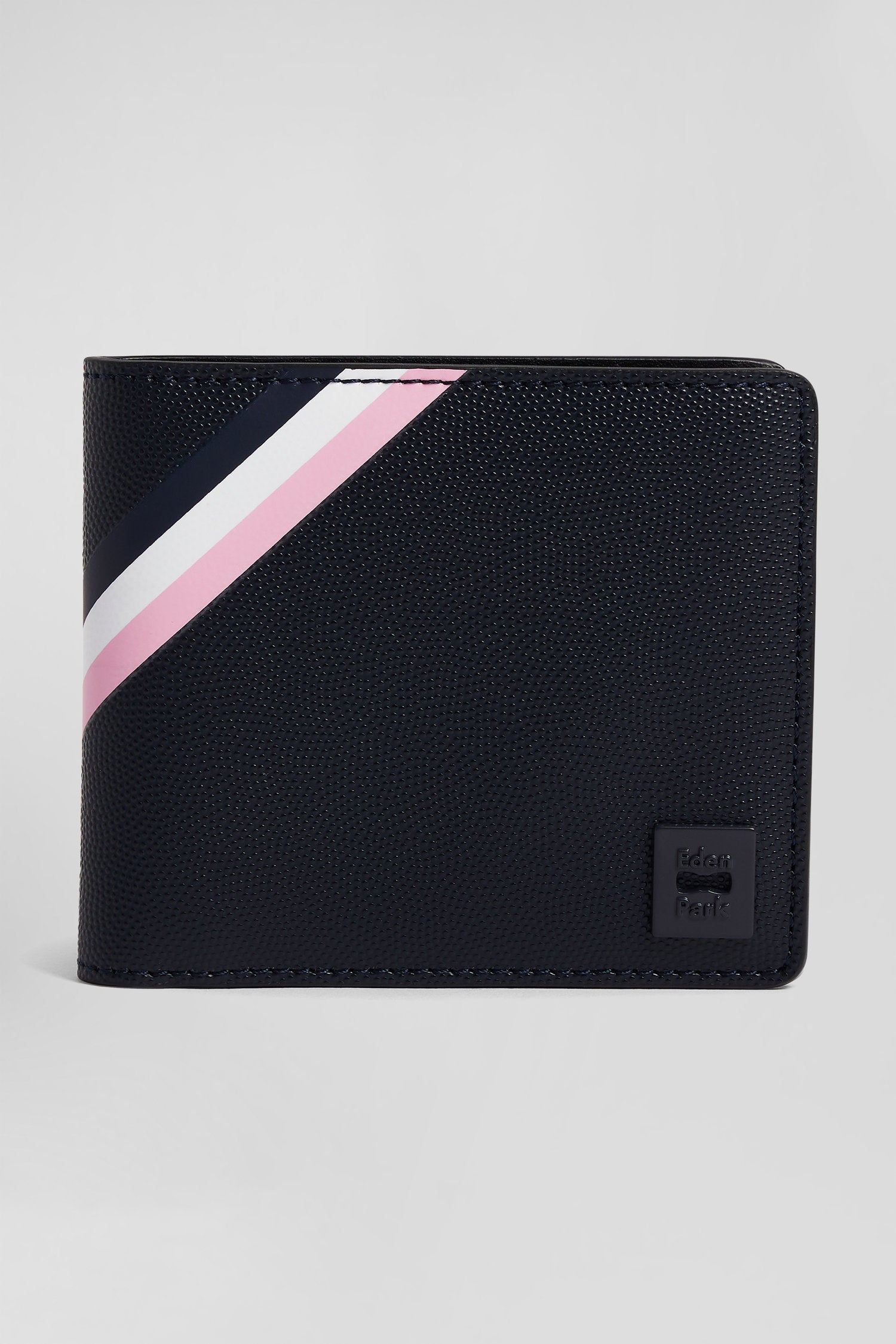 Navy bleu Italian-style wallet with tricolour stripes