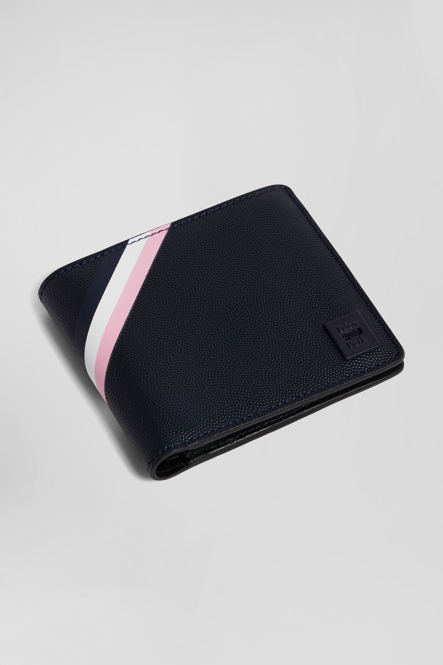 Navy bleu Italian-style wallet with tricolour stripes