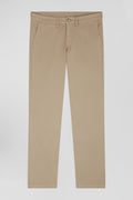 Regular beige chino trousers in stretch cotton gabardine