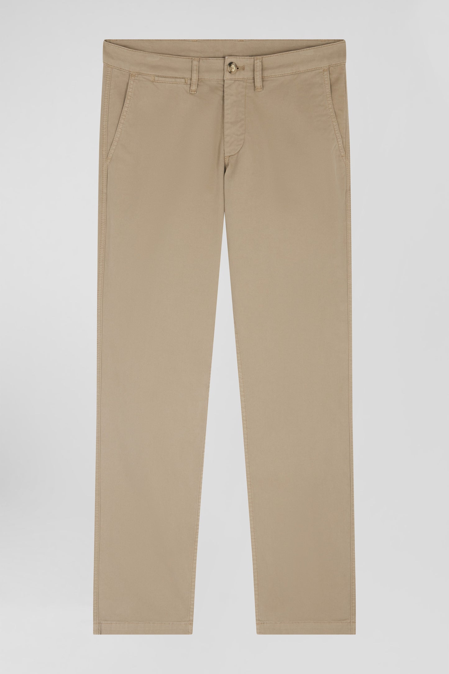 Regular beige chino trousers in stretch cotton gabardine