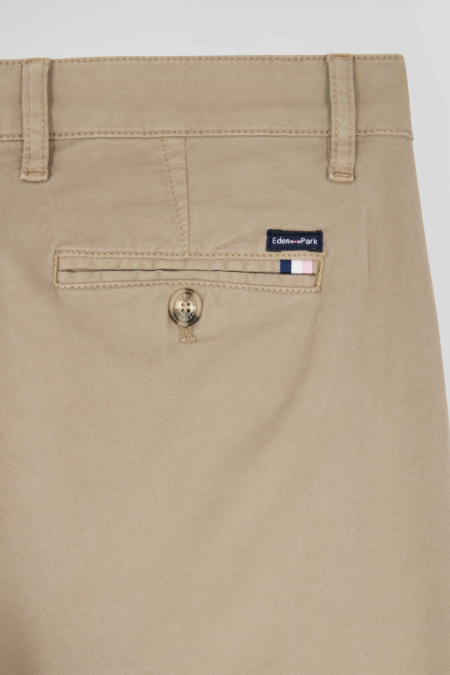 Regular beige chino trousers in stretch cotton gabardine