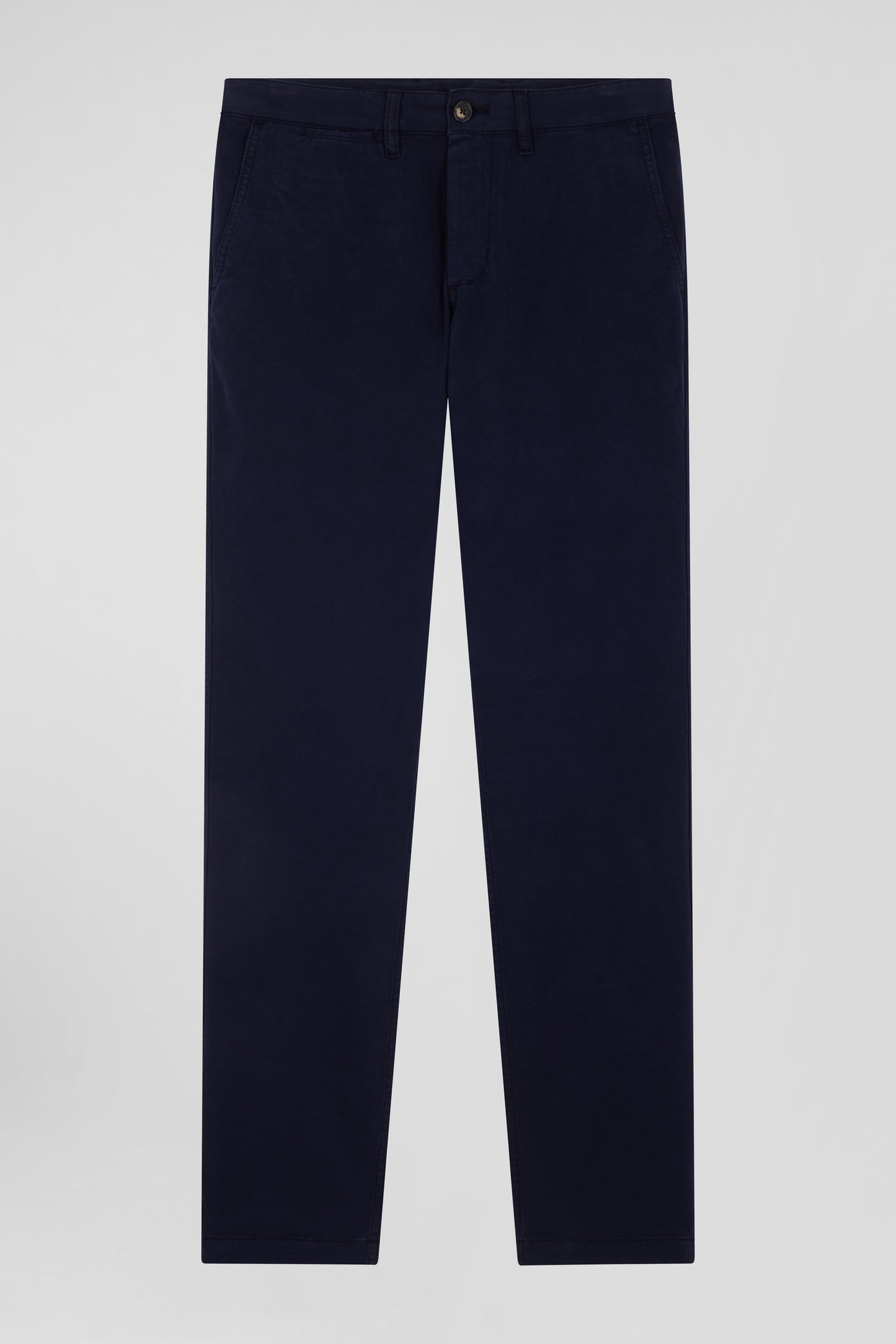 Regular navy blue chino trousers in stretch cotton gabardine