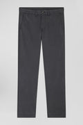 Regular anthracite grey chino trousers in stretch cotton gabardine