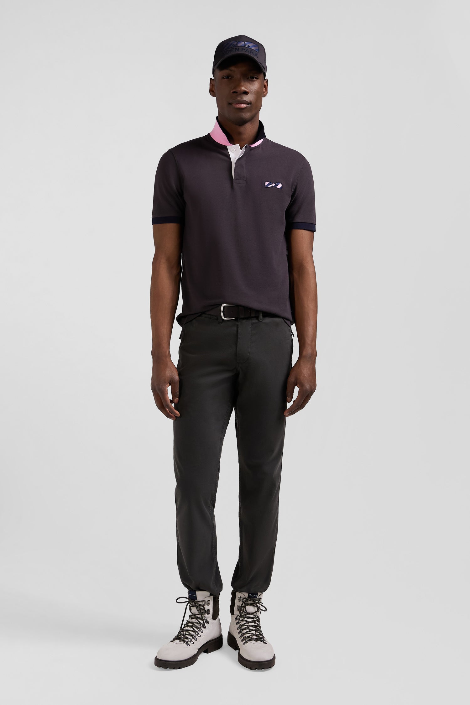 Regular black chino trousers in stretch cotton gabardine