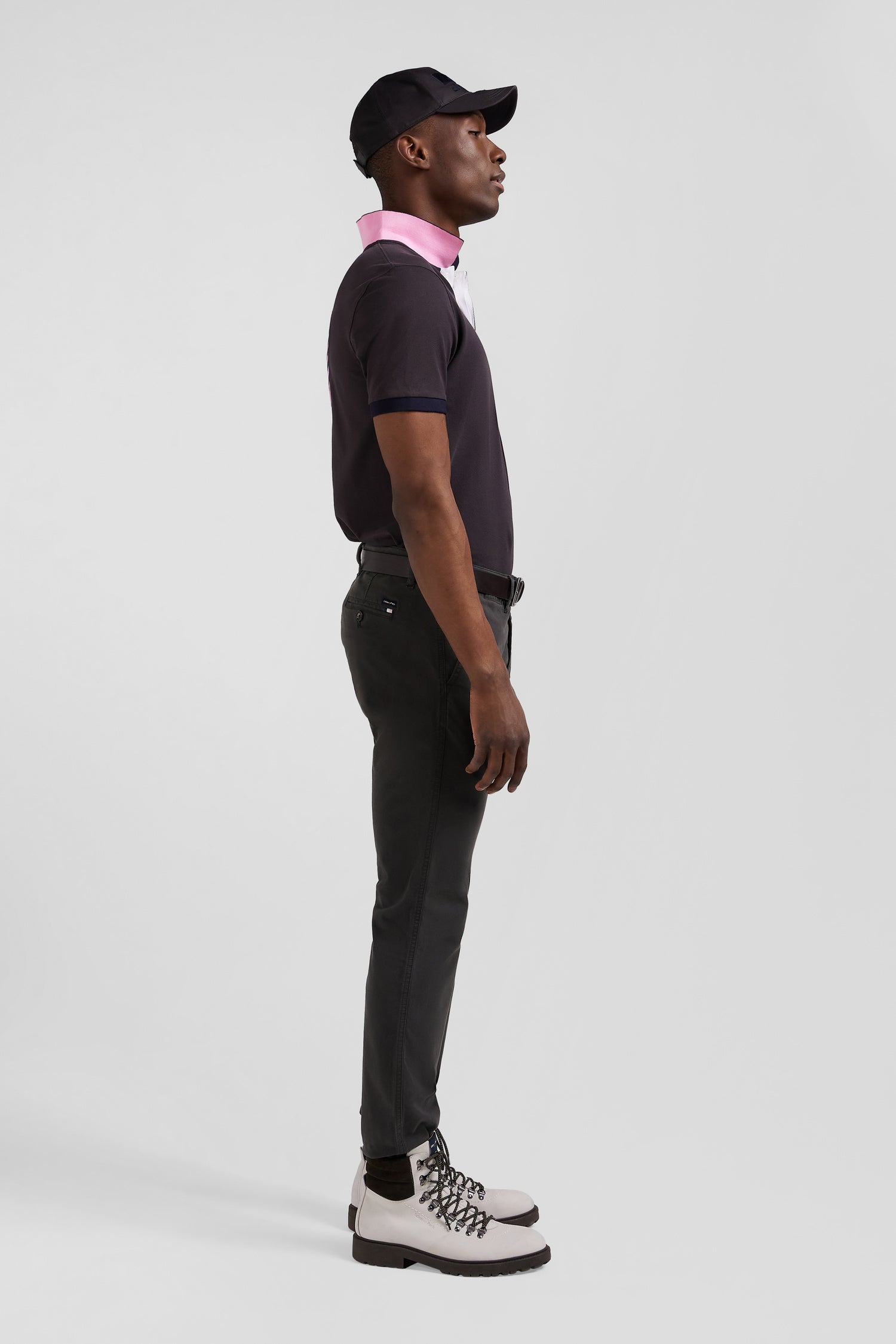 Regular black chino trousers in stretch cotton gabardine