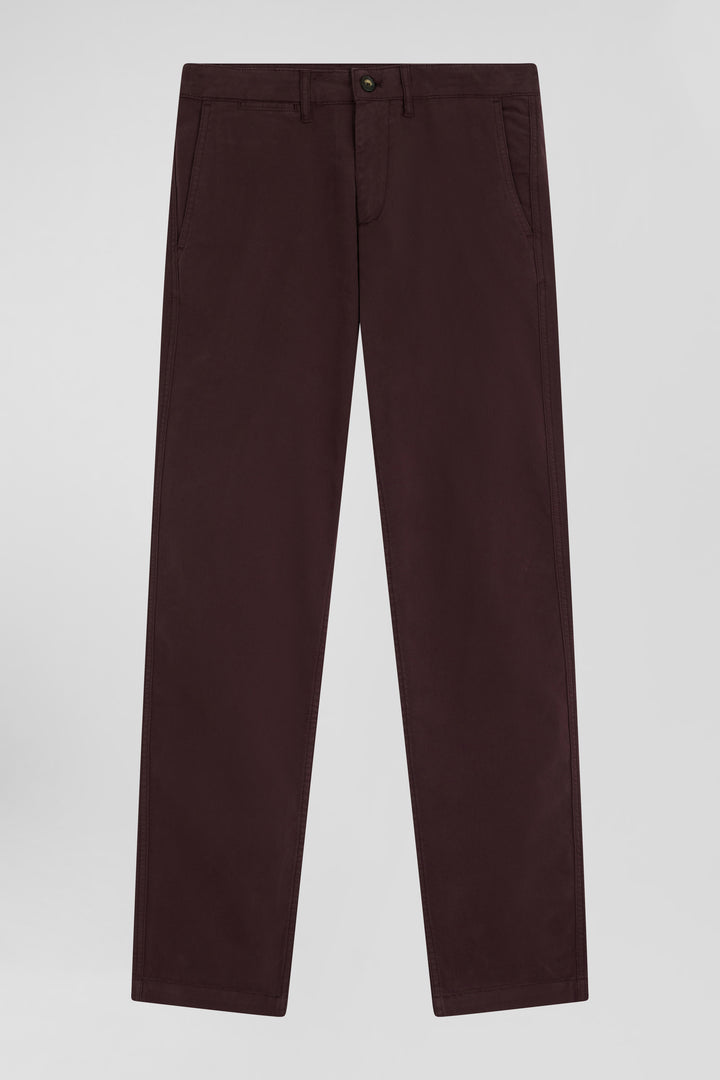 Pantalon chino bordeaux en gabardine de coton stretch coupe Regular