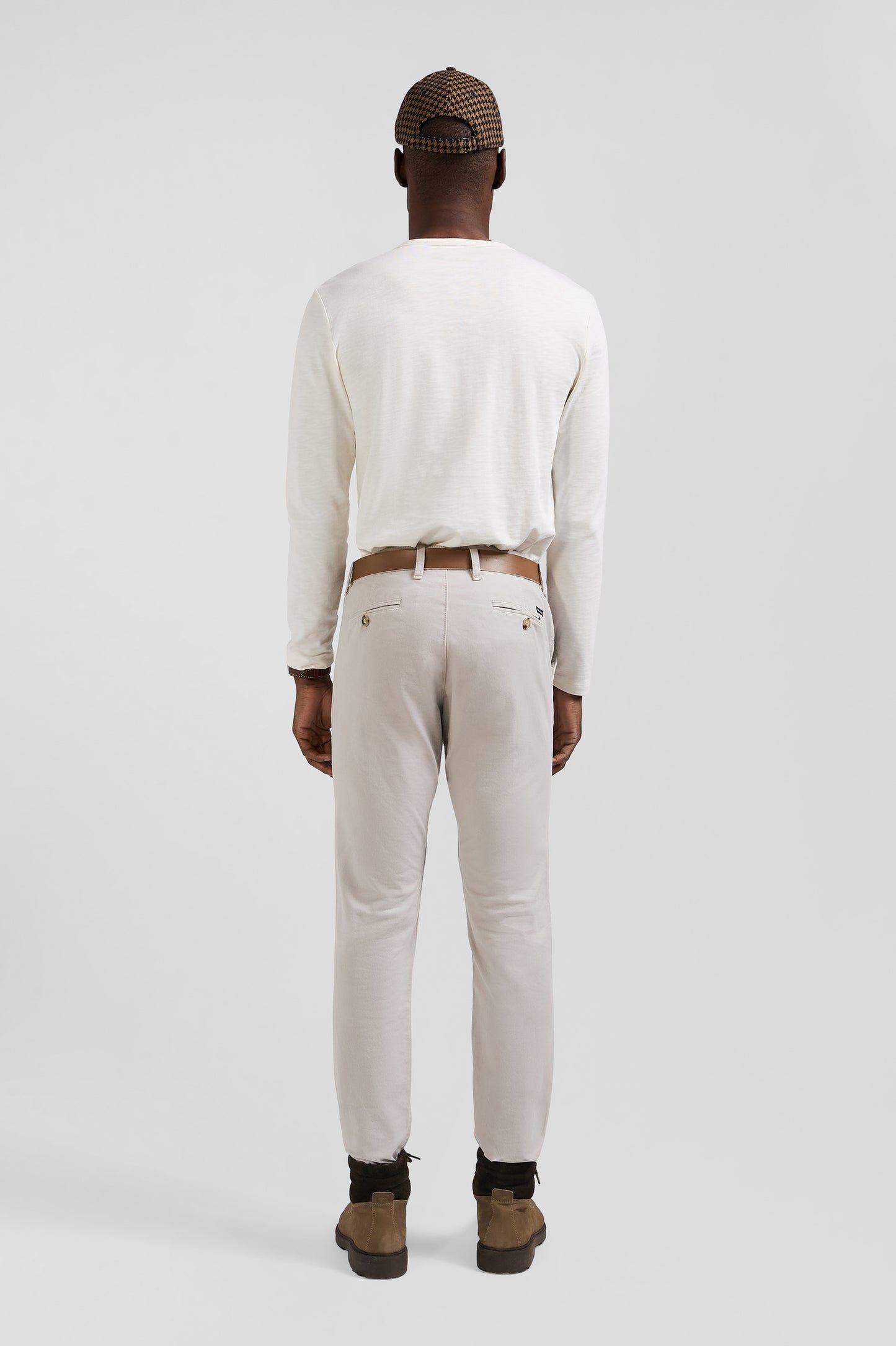 Slim plain beige chino trousers in stretch cotton