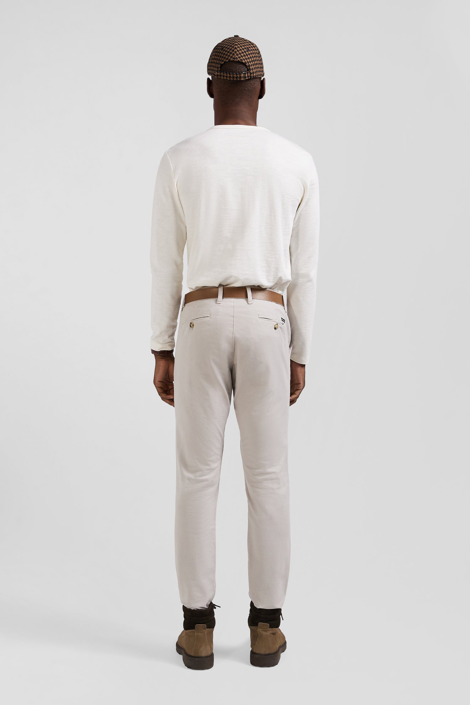 Slim plain beige chino trousers in stretch cotton