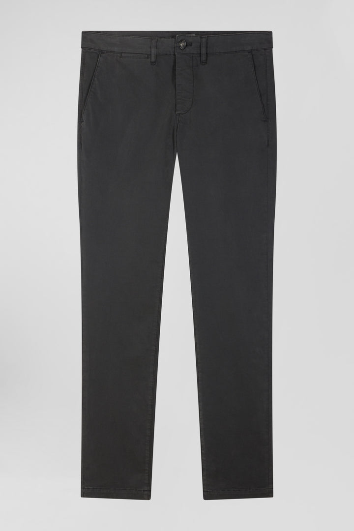 Pantalon chino uni en coton stretch gris anthracite coupe Slim