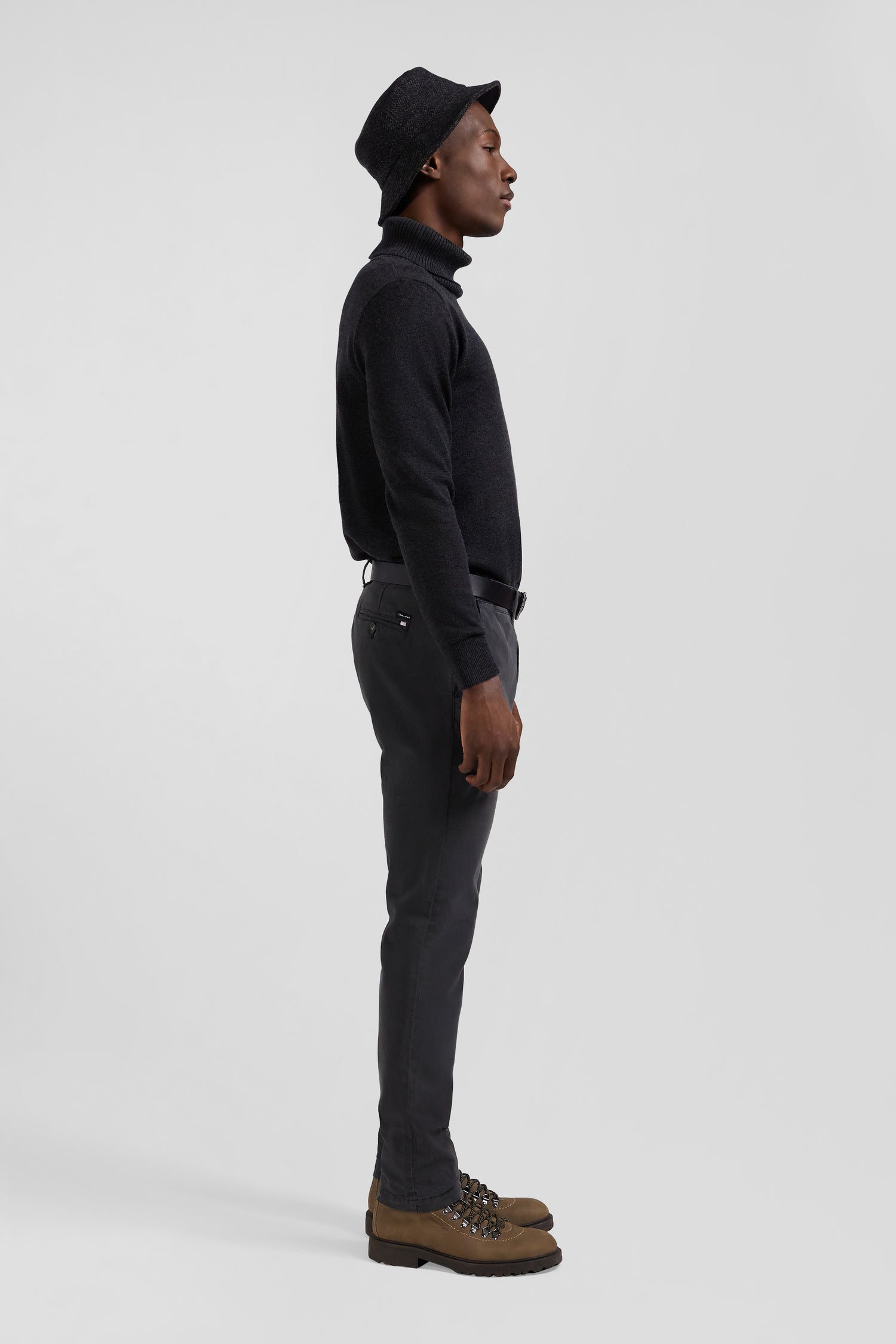 Slim plain anthracite grey chino trousers in stretch cotton