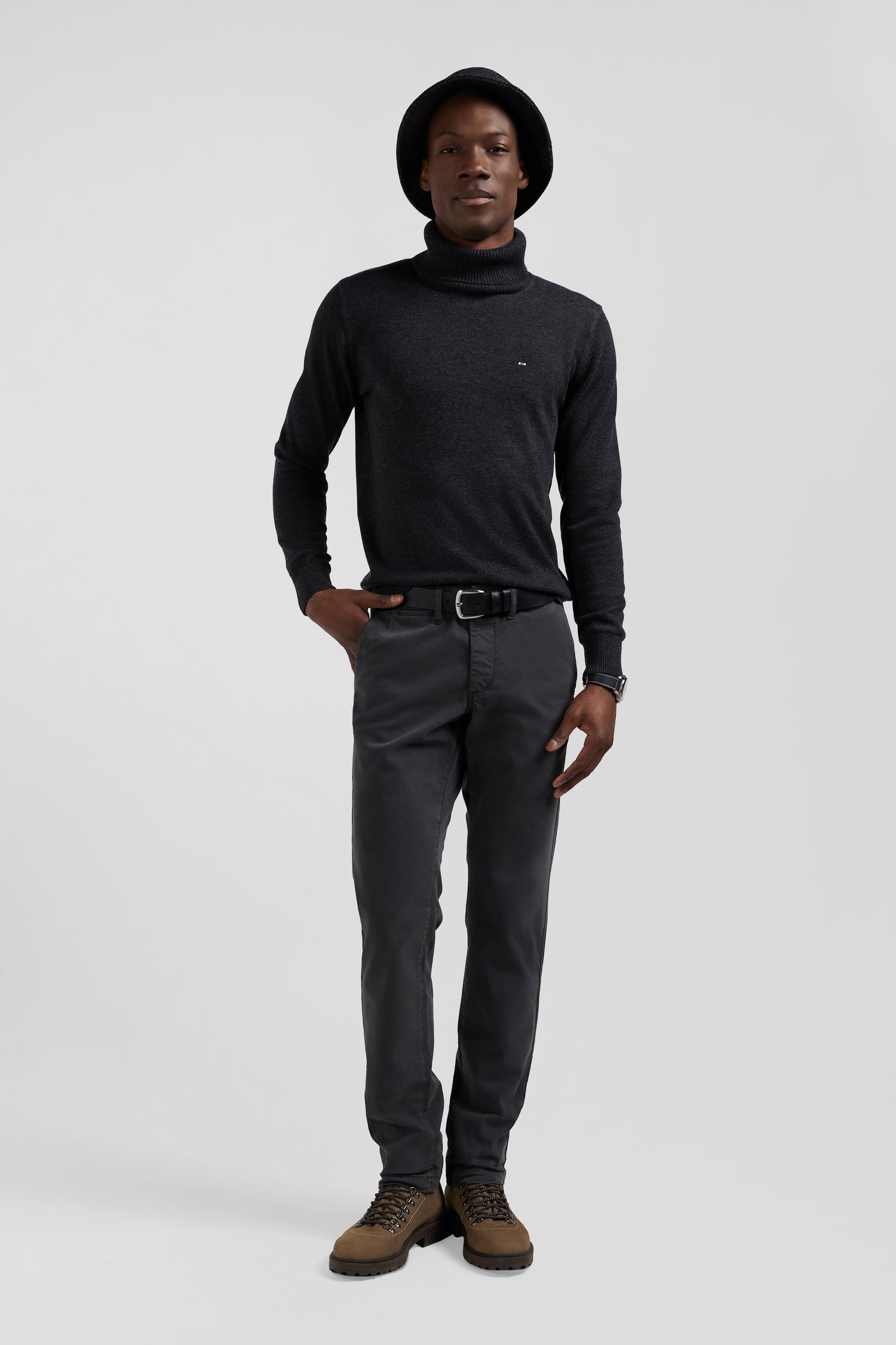 Slim plain anthracite grey chino trousers in stretch cotton