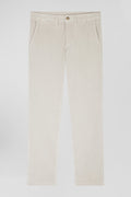 Pantalon chino en coton velours stretch écru coupe Regular