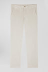 Regular ecru stretch cotton velvet chino trousers