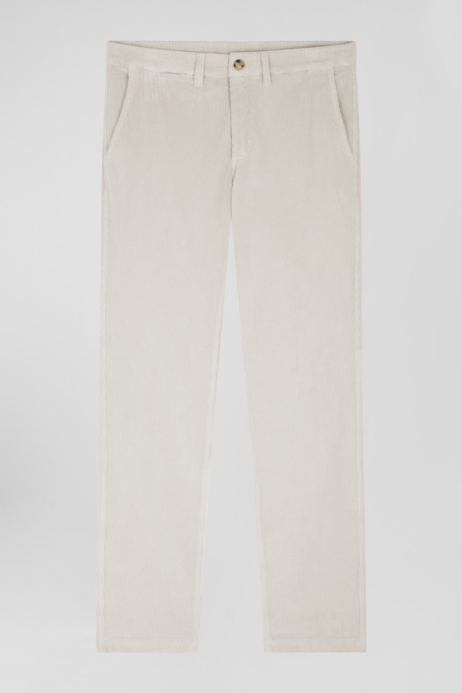 Regular ecru stretch cotton velvet chino trousers