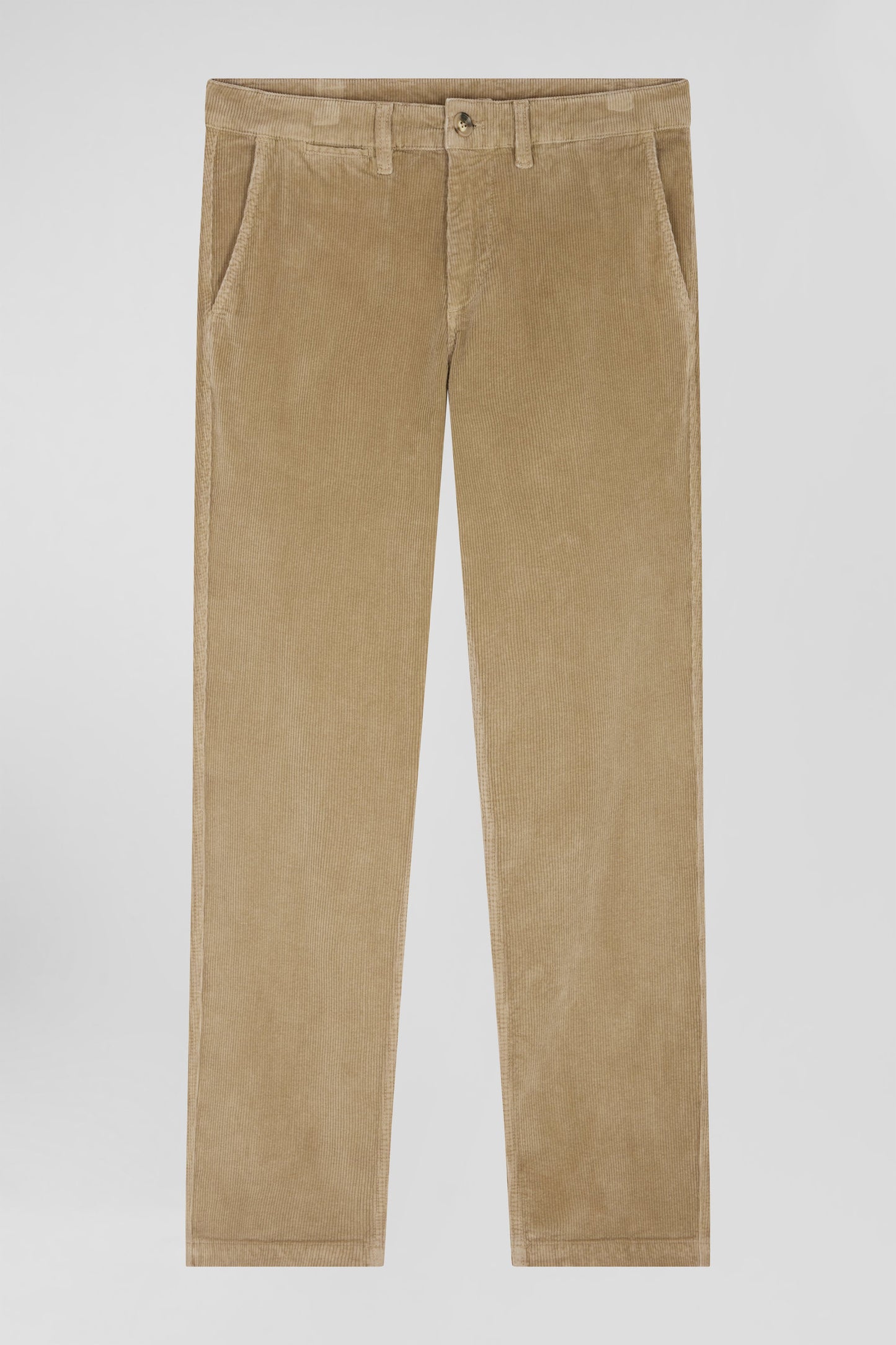 Regular hemp-coloured stretch cotton velvet chino trousers