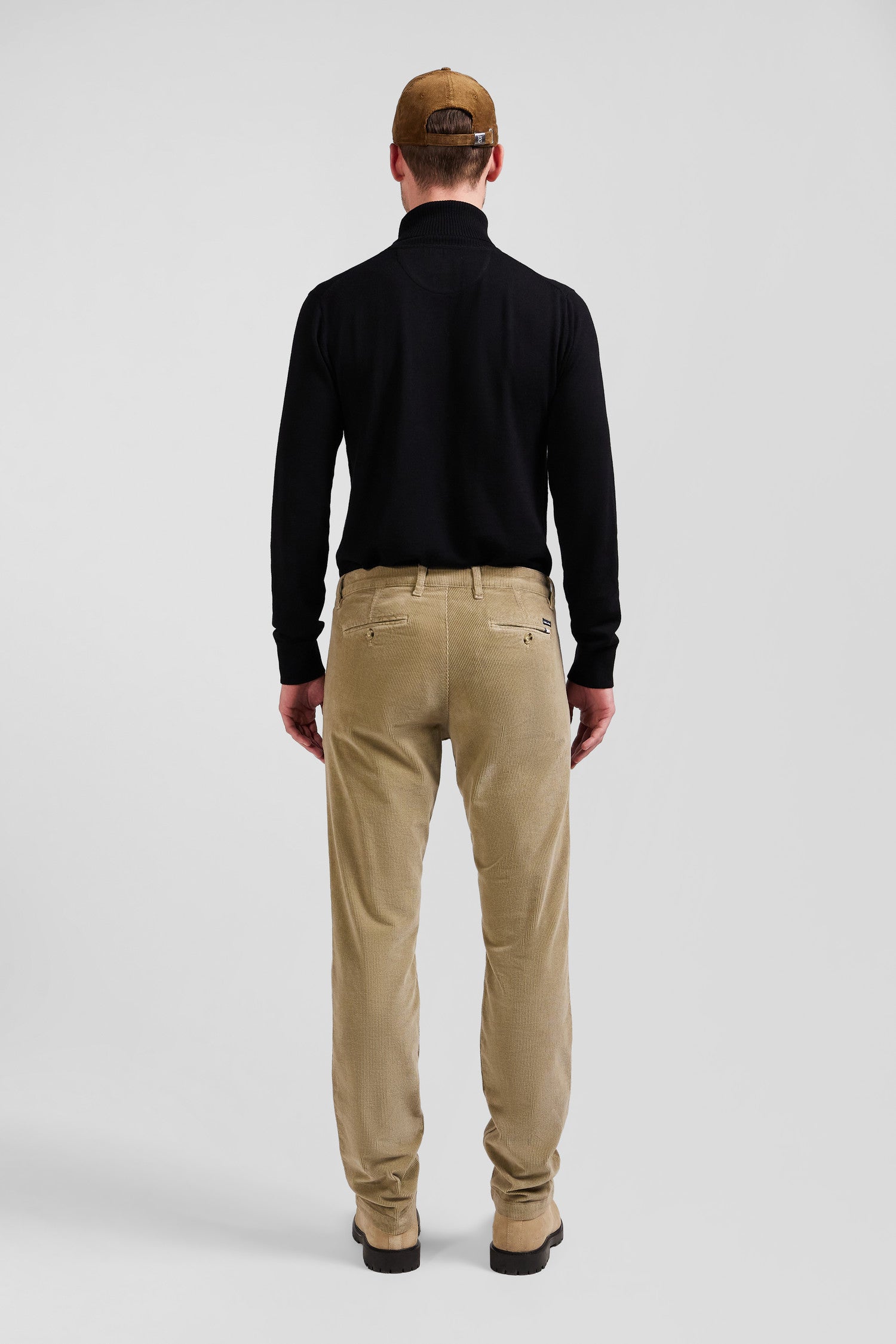 Regular hemp-coloured stretch cotton velvet chino trousers