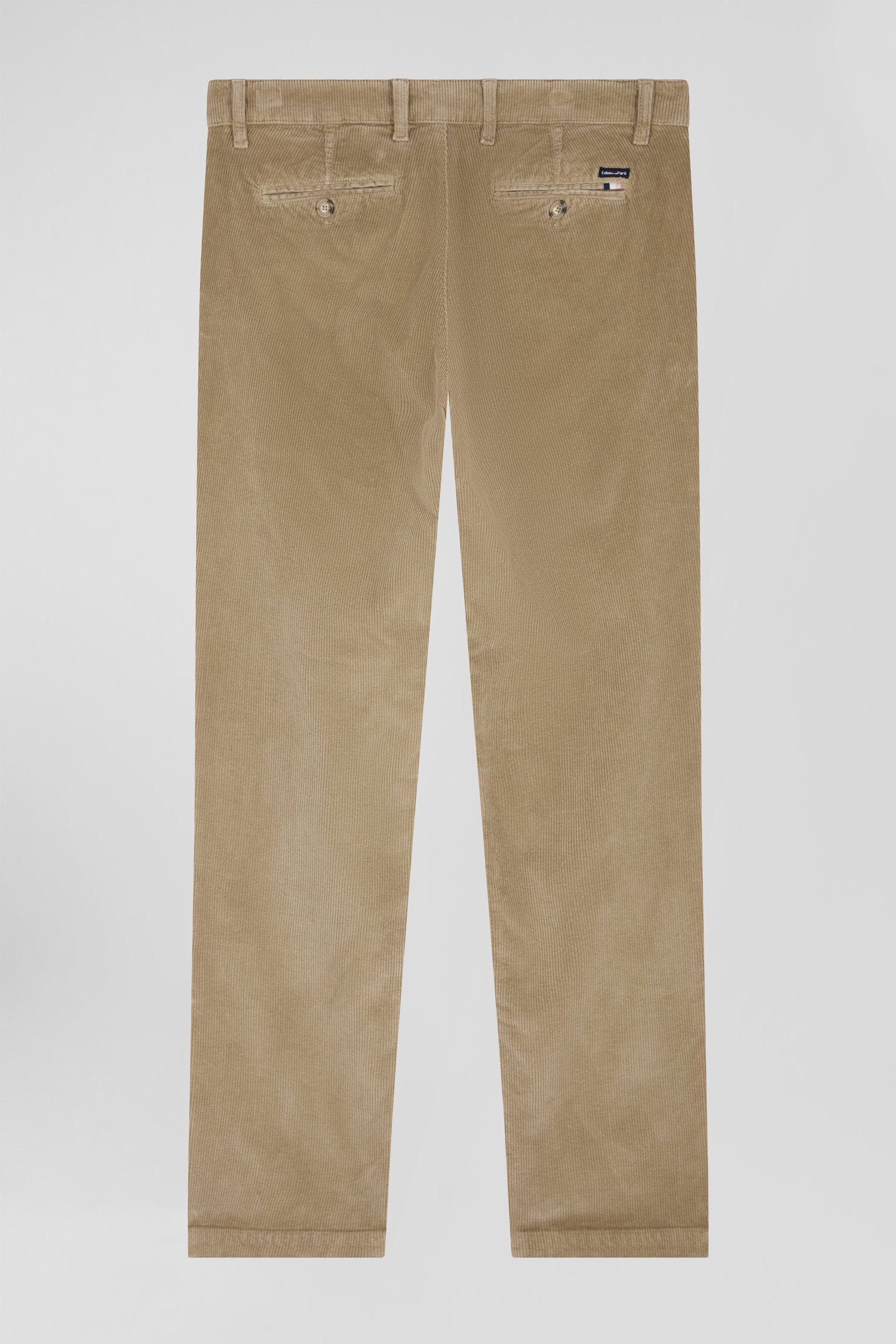 Regular hemp-coloured stretch cotton velvet chino trousers