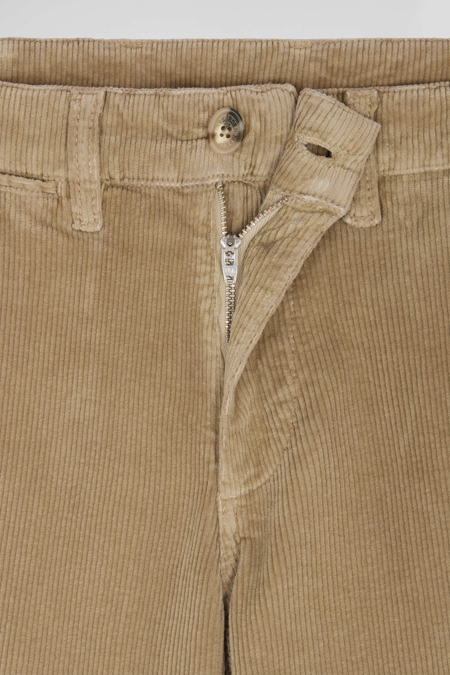 Regular hemp-coloured stretch cotton velvet chino trousers