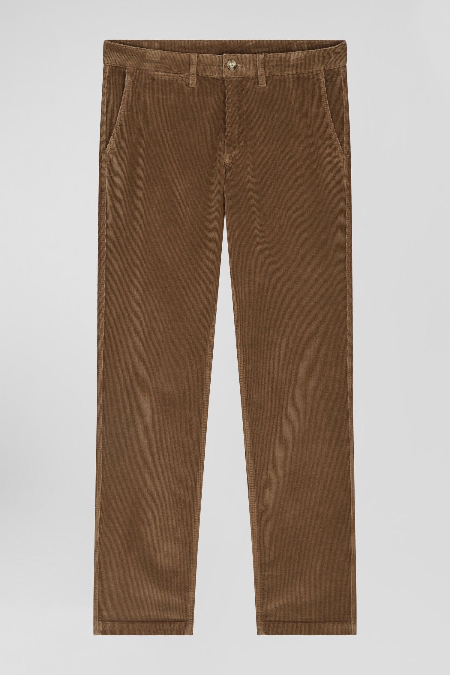 Regular camel stretch cotton velvet chino trousers