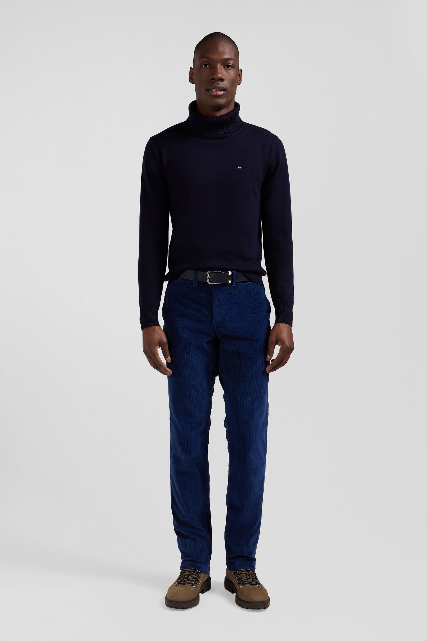 Regular blue stretch cotton velvet chino trousers