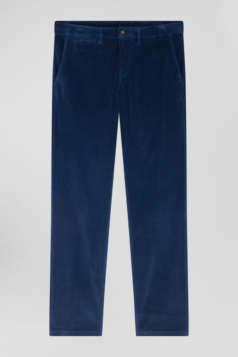 Regular blue stretch cotton velvet chino trousers - Image 2