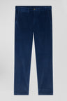 Regular blue stretch cotton velvet chino trousers
