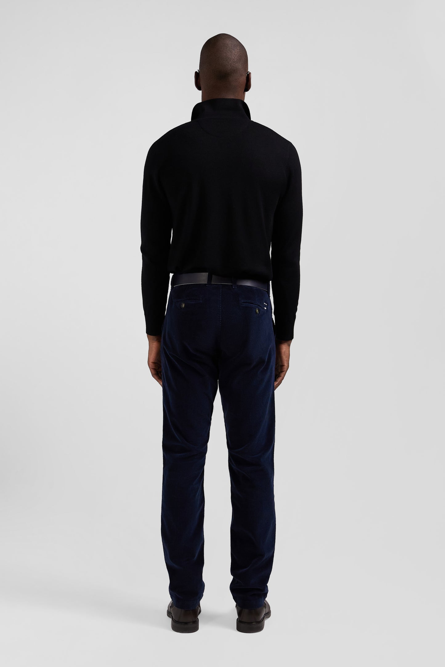 Regular navy blue stretch cotton velvet chino trousers