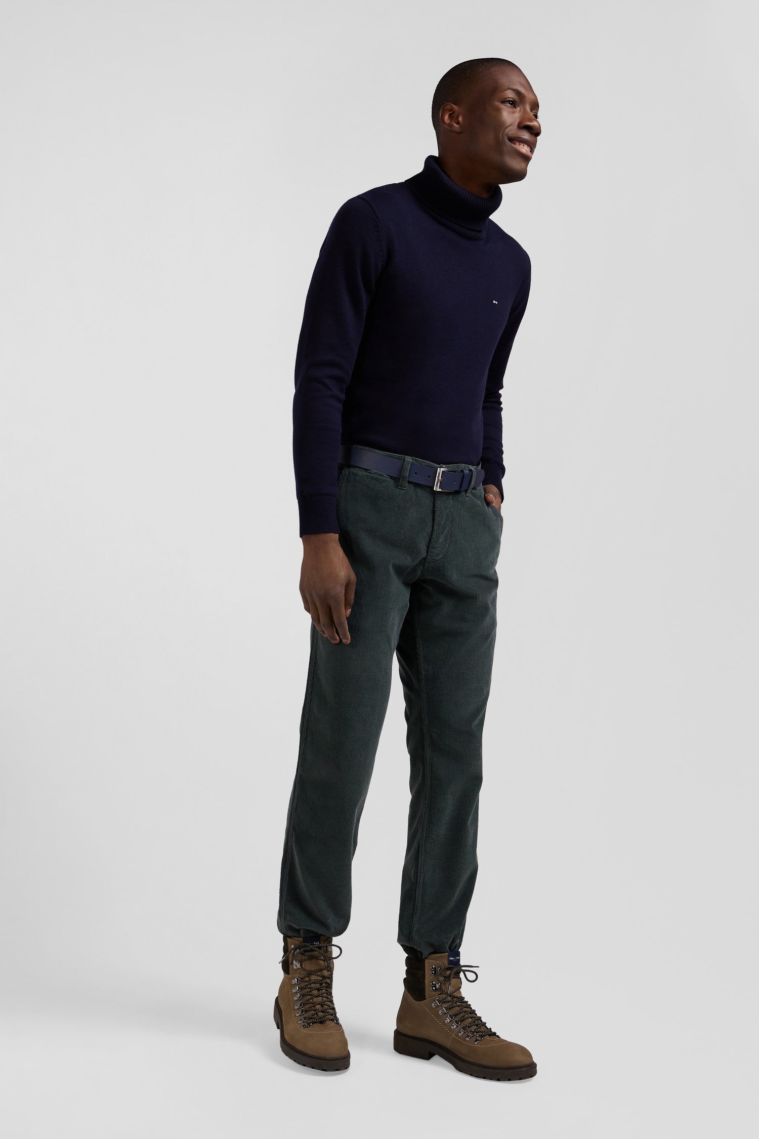 Regular grey stretch cotton velvet chino trousers