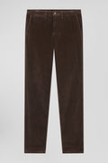 Pantalon chino en coton velours stretch marron coupe Regular