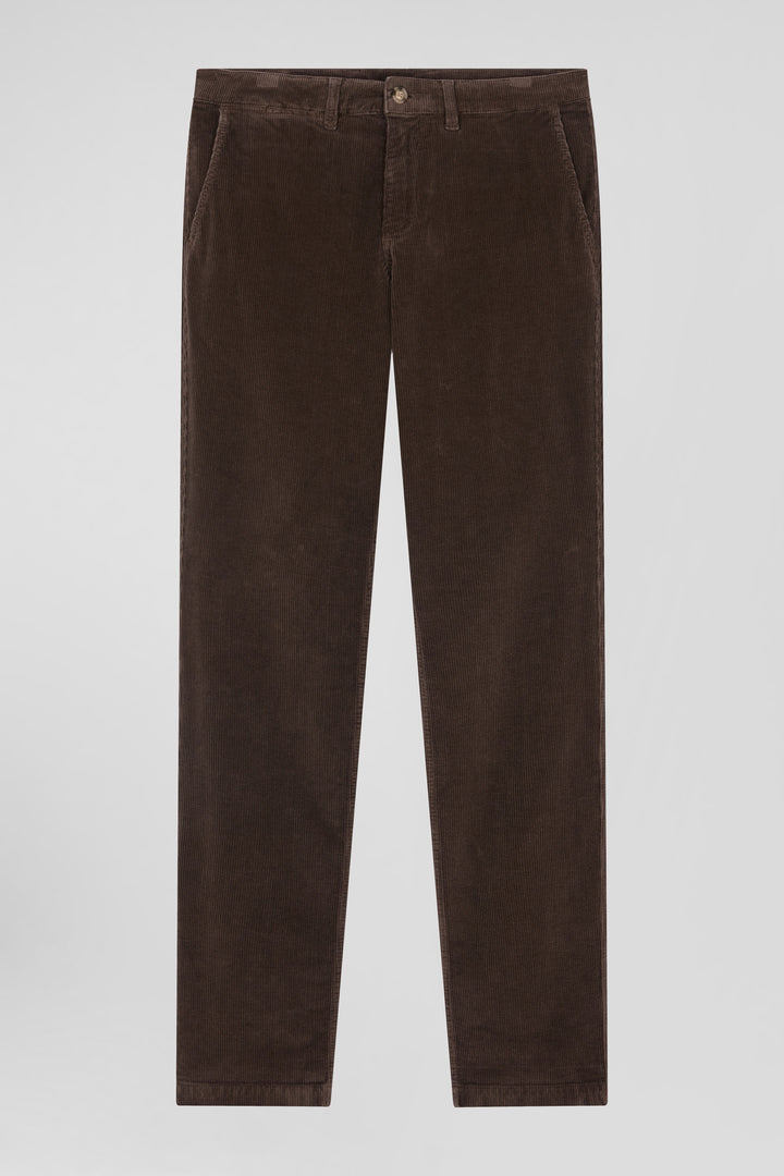 Pantalon chino en coton velours stretch marron coupe Regular