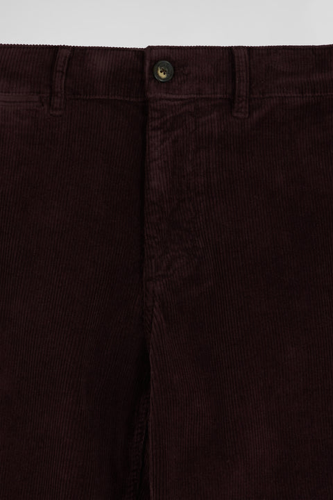 Regular burgundy stretch cotton velvet chino trousers - Image 3