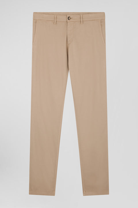 Regular hemp-coloured stretch cotton piqué and modal chino trousers - Image 2