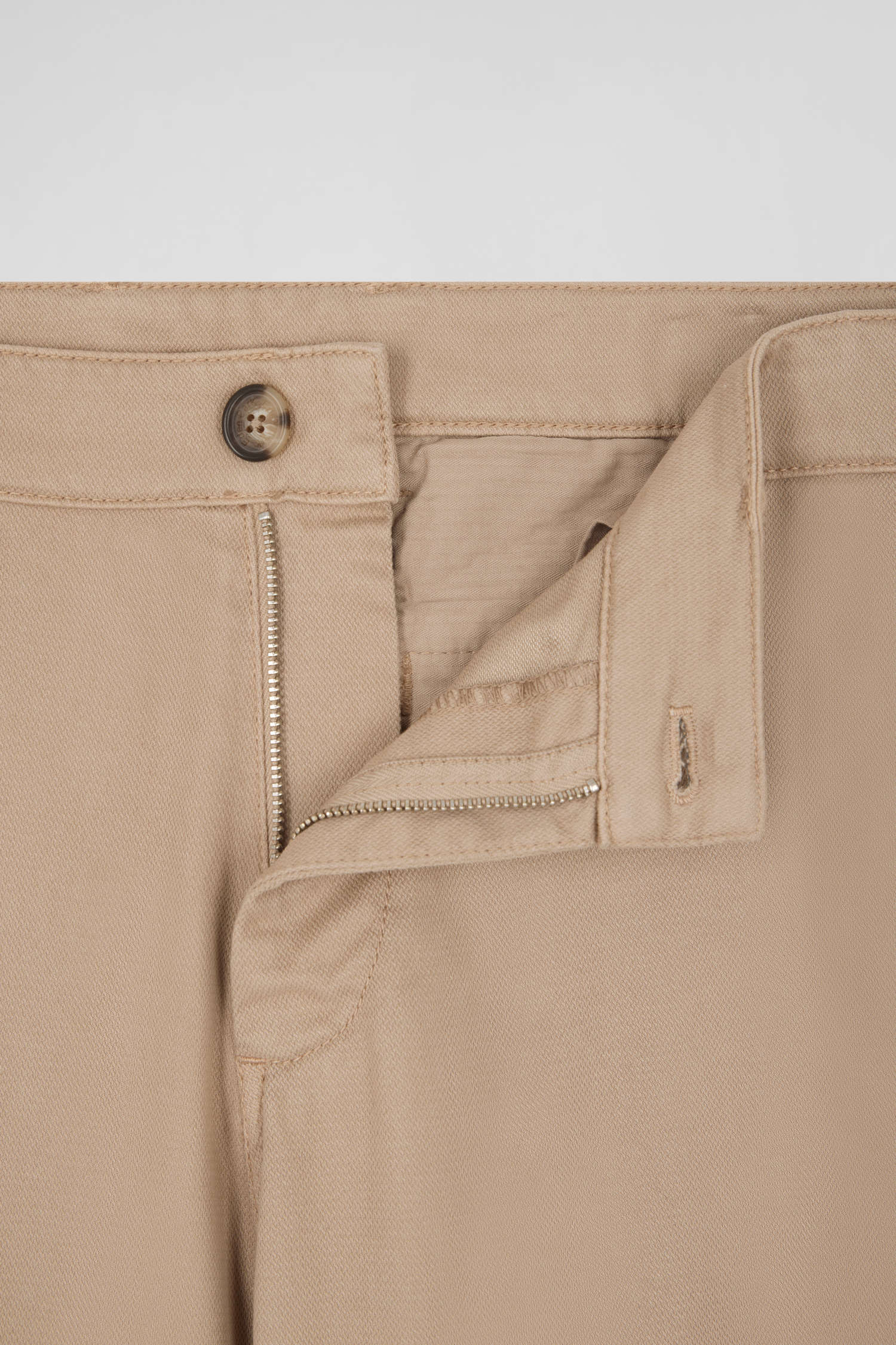 Regular hemp-coloured stretch cotton piqué and modal chino trousers