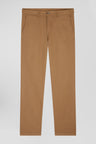 Chino pants in stretch cotton piqué and hazelnut modal, regular fit