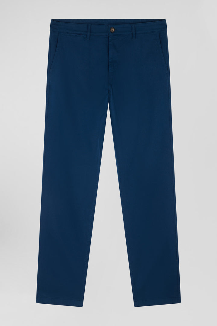 Pantalon chino en piqué de coton stretch et modal bleu coupe Regular