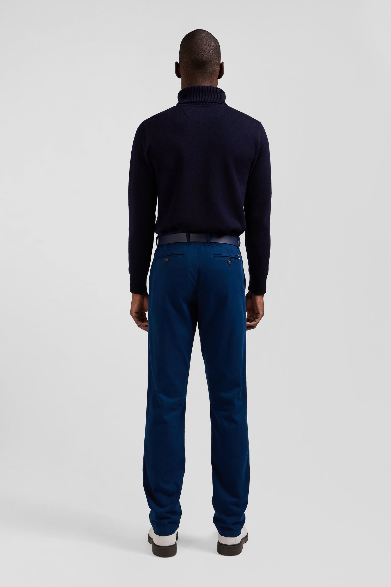 Regular blue stretch cotton piqué and modal chino trousers