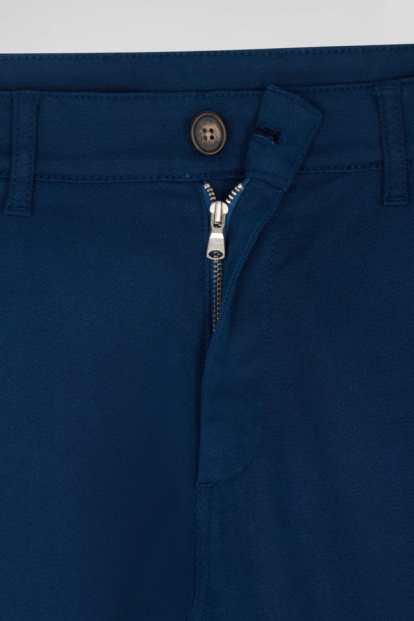 Regular blue stretch cotton piqué and modal chino trousers