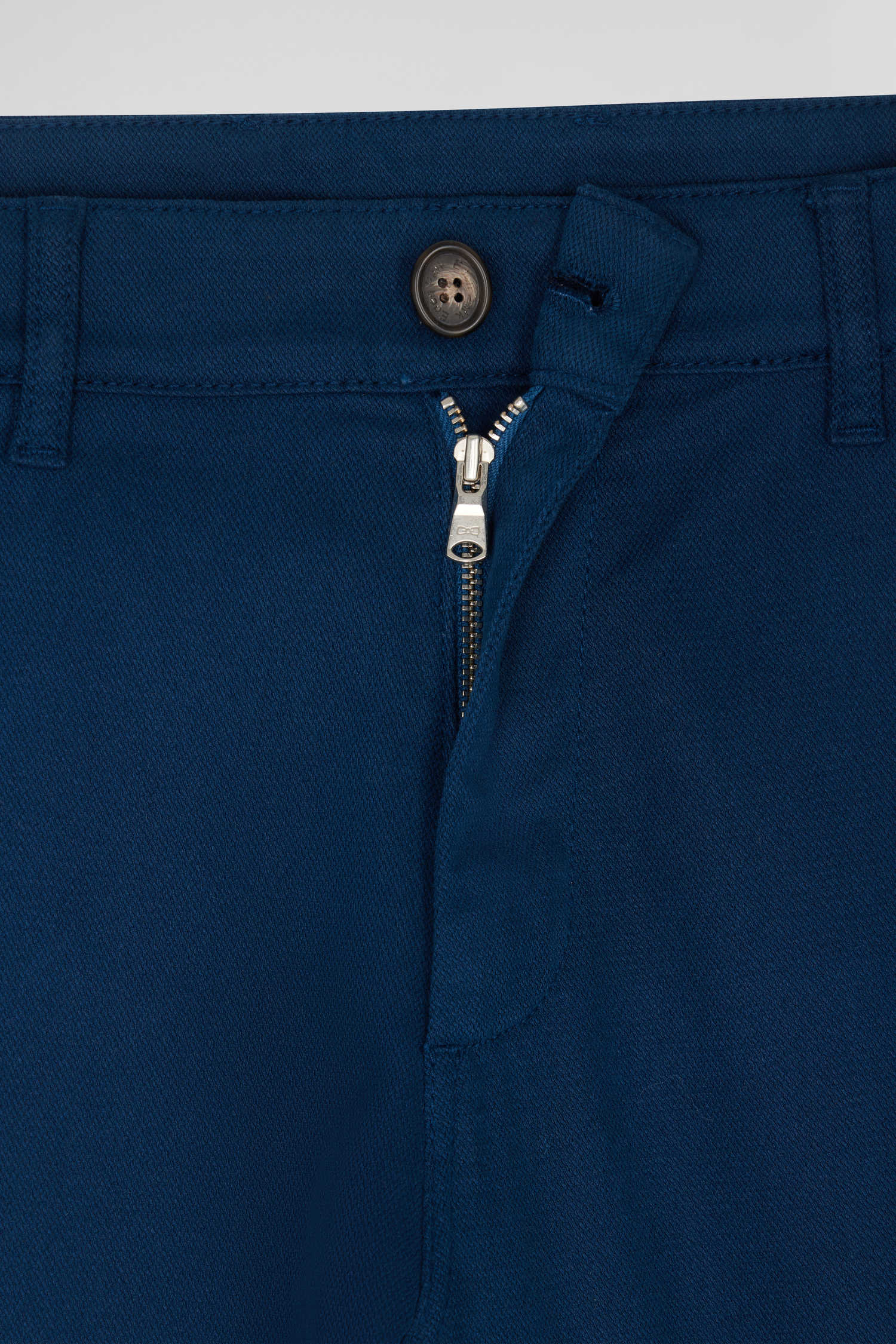 Regular blue stretch cotton piqué and modal chino trousers