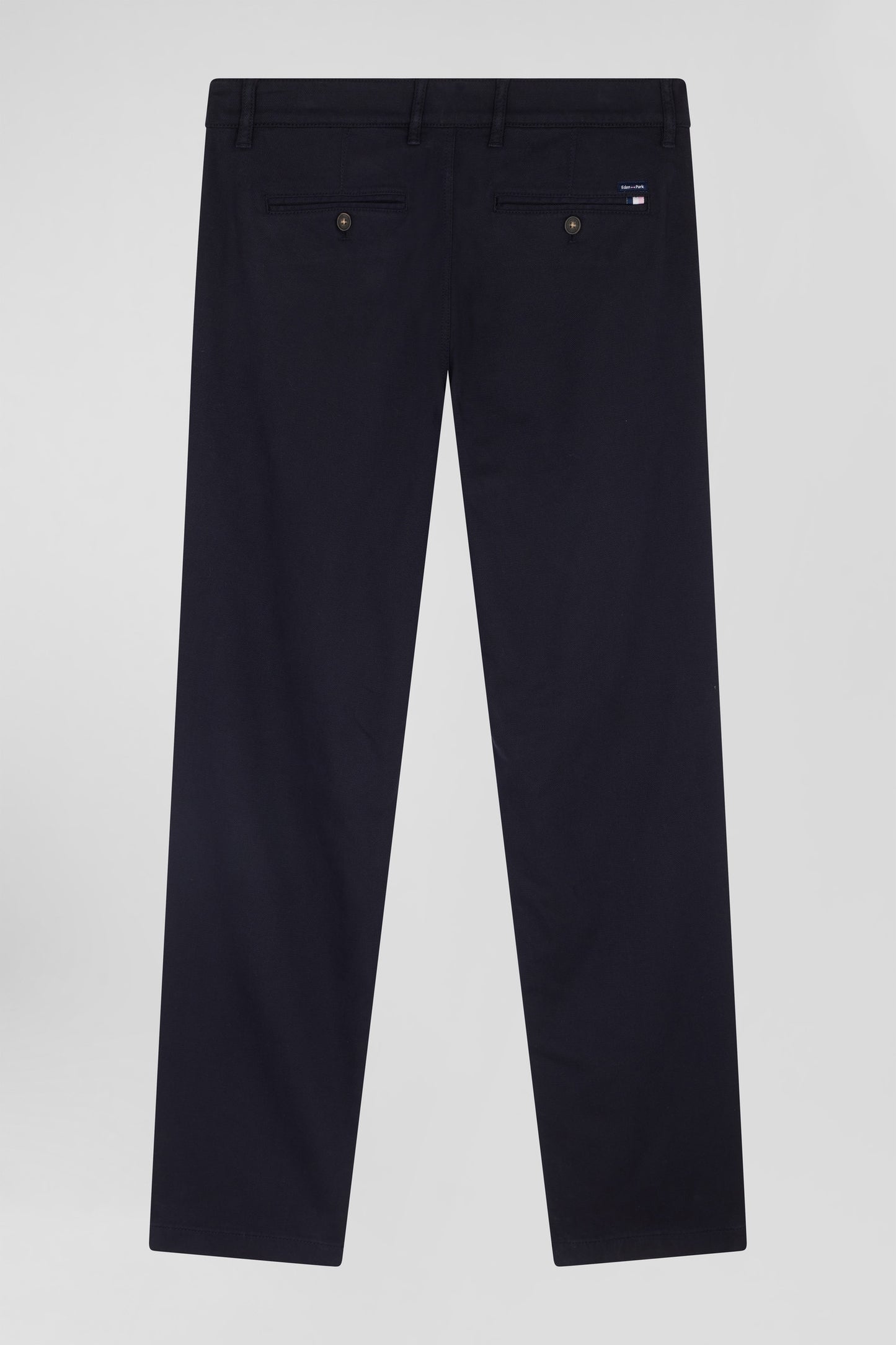 Regular navy blue stretch cotton piqué and modal chino trousers