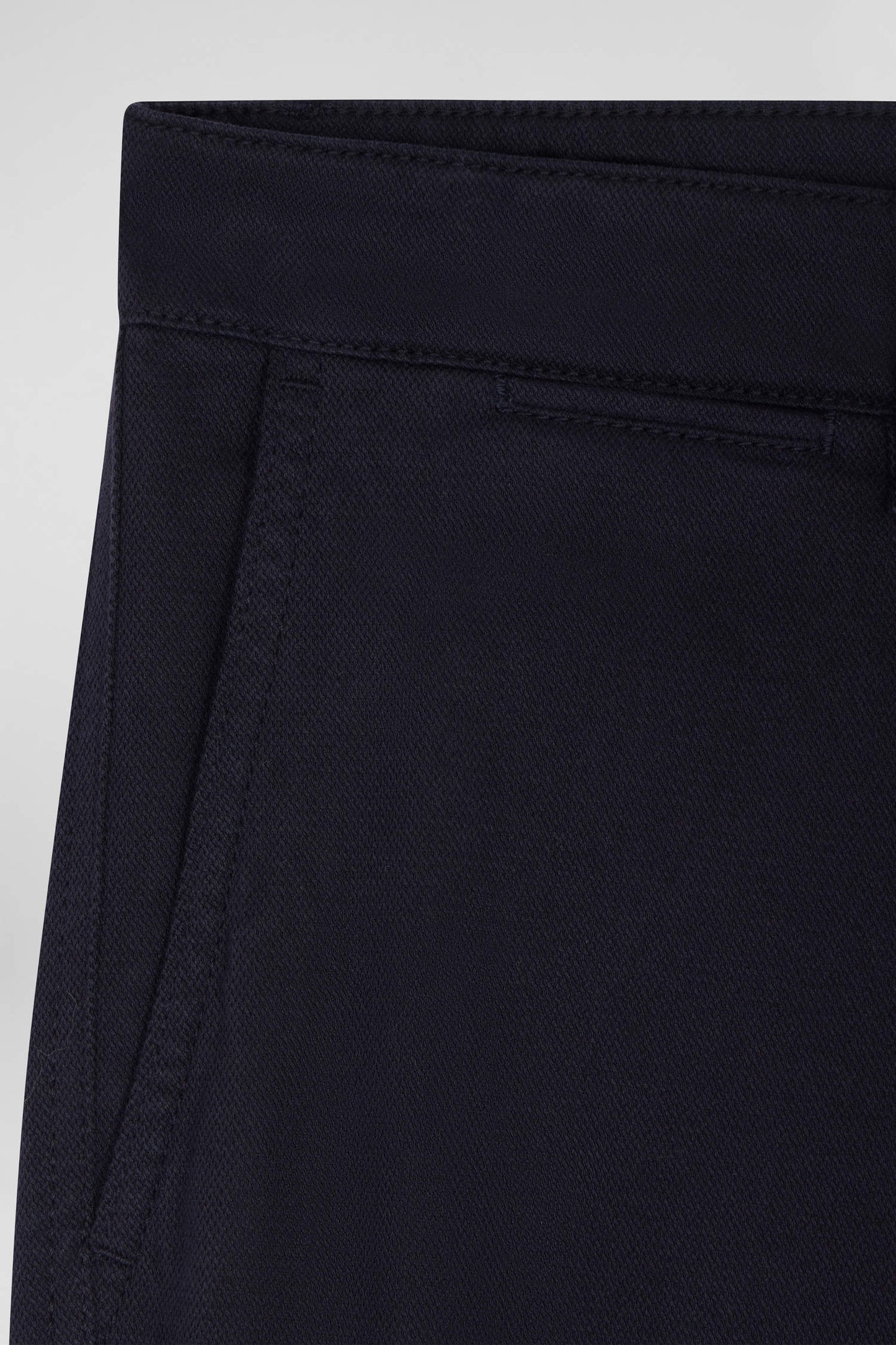 Regular navy blue stretch cotton piqué and modal chino trousers