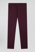 Pantalon chino en piqué de coton stretch et modal bordeaux coupe Regular