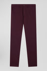 Regular burgundy stretch cotton piqué and modal chino trousers